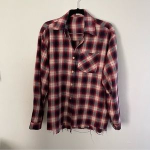 POL Distressed Flannel Boho Chic Button Up Shirt. Size Large